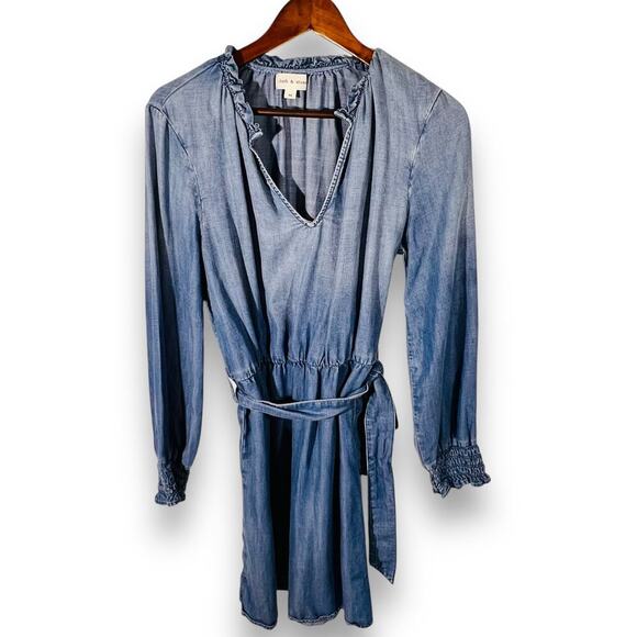 Cloth & Stone Denim Dress Belted Chambray Boho Minimalist Coastal Casual M - Picture 2 of 11